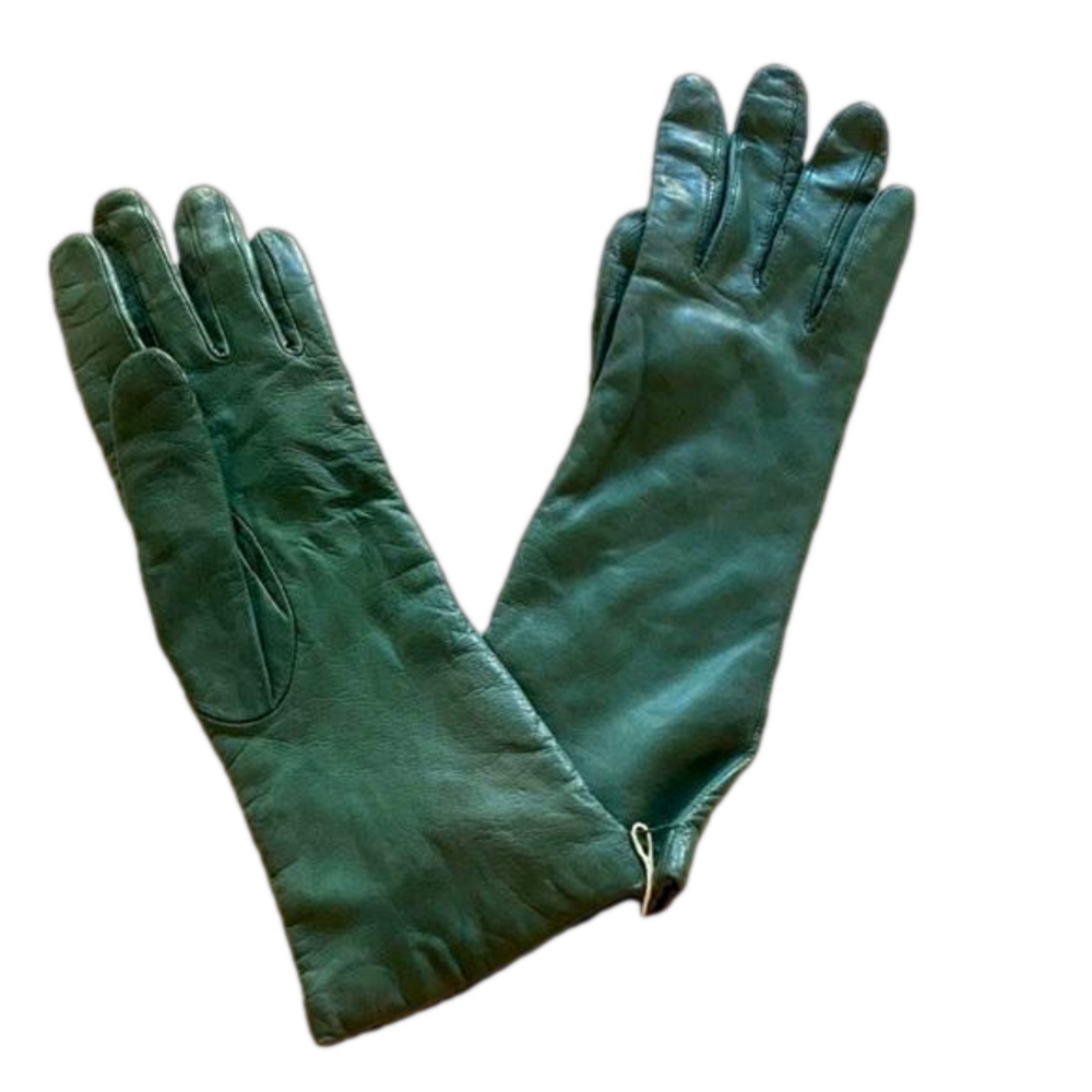 GTANDOE VTG green leather / cashmere lining gloves  Sz 7 NWT